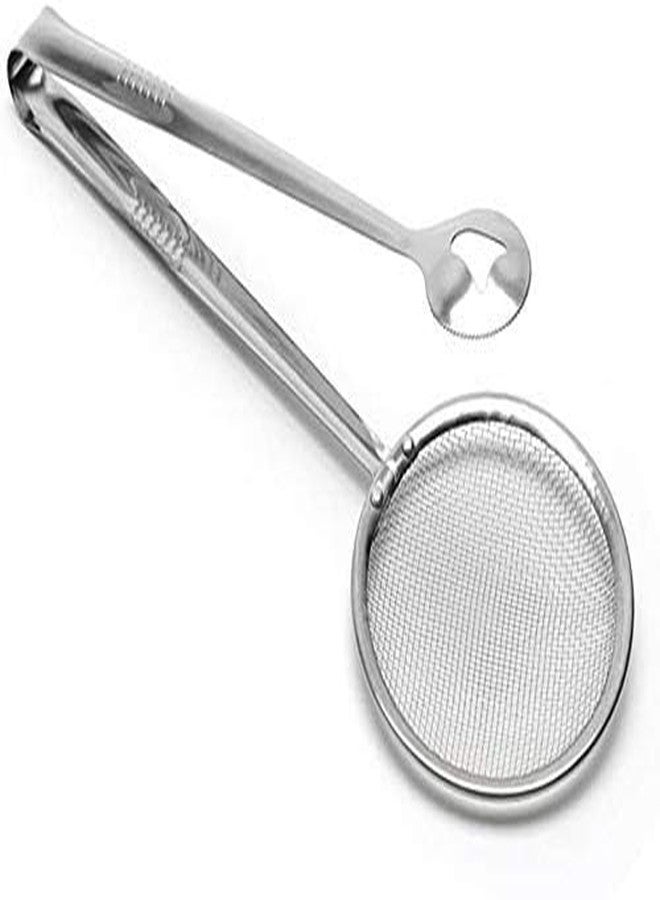 IDEA CHASERS Mesh Service Tong Strainers - 2 in 1 Stainless Steel Kitchen Tongs Filter Spoon with Clip, Multifunctional Oil Filter Strainer Mesh with Long Handle for Fried Chicken, French Fries (Pack of 1) - Image 2